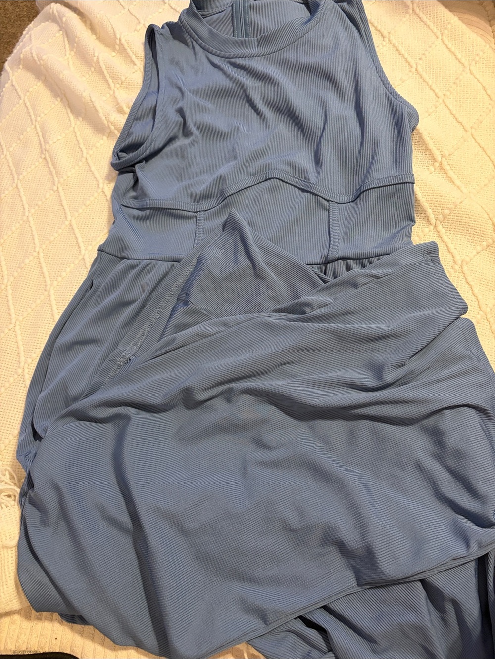 Sleeveless Light Blue Ribbed Jumpsuit